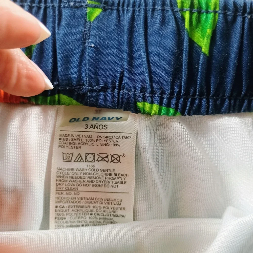 Old Navy Boys Swim Trunks Navy Orange Fruit Print 3T Elastic Waist